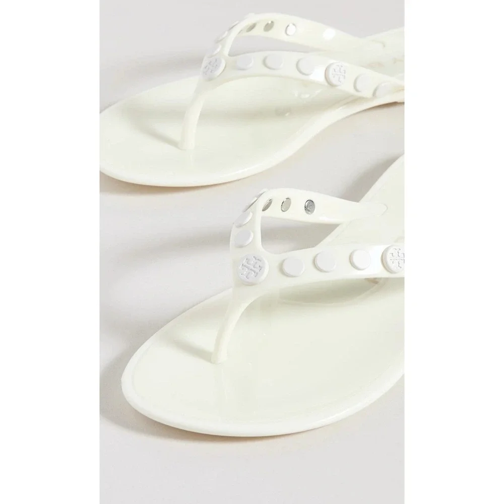 Tory Burch Studded Jelly Flip‎ Flop Thong Sandal Ivory 8 $148 New In Box